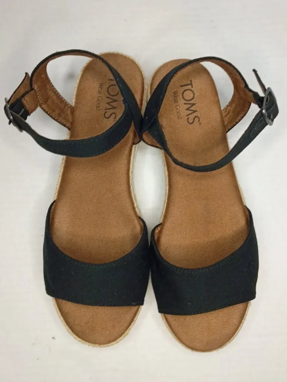 TOMS Naia Black Espadrille Platform Sandals Women's Size 7